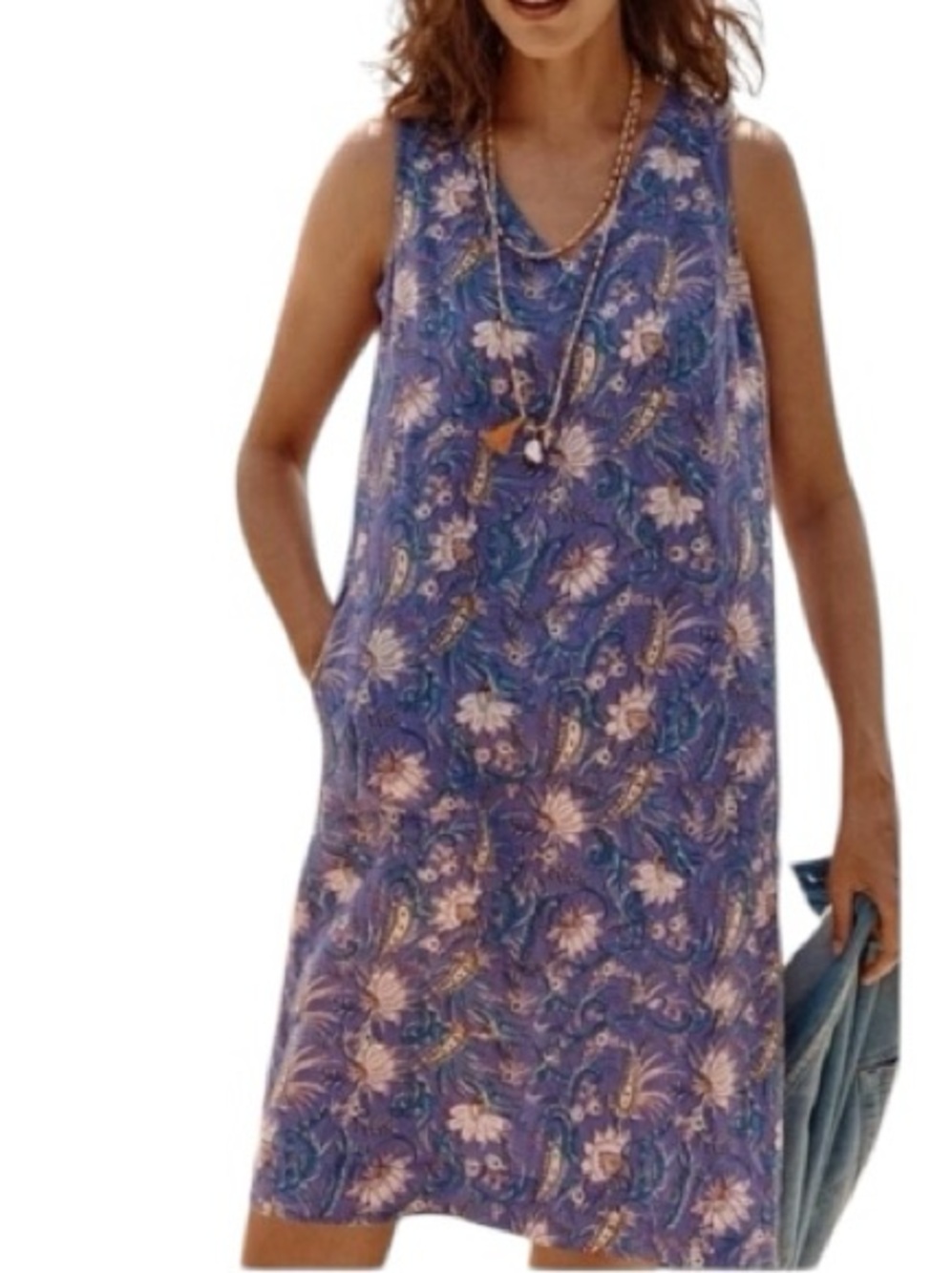 J. Jill Love Linen  Purple Floral Print V-Neck Dress